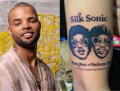 Imagem do post: MC Zaac faz tatuagem em homenagem à banda Silk Sonic