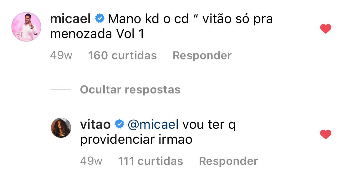 Vitão faz amizade com fã de 5 anos: "Nos chamamos de irmãos no direct" 47 Vitão faz amizade com fã de 5 anos: "Nos chamamos de irmãos no direct"