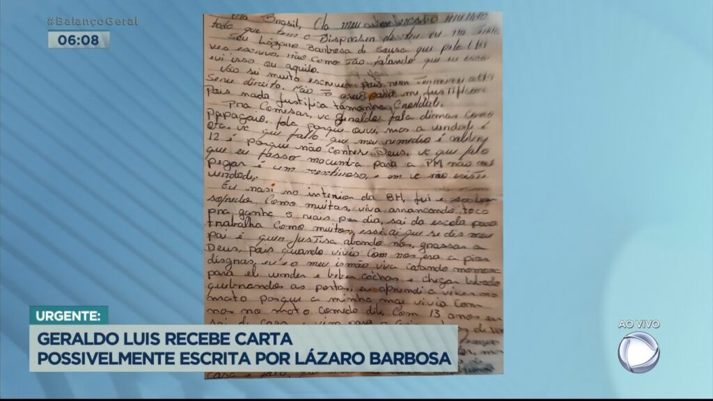 Assassino Lázaro Barbosa teria mandado carta para Record falando de Geraldo Luís; veja