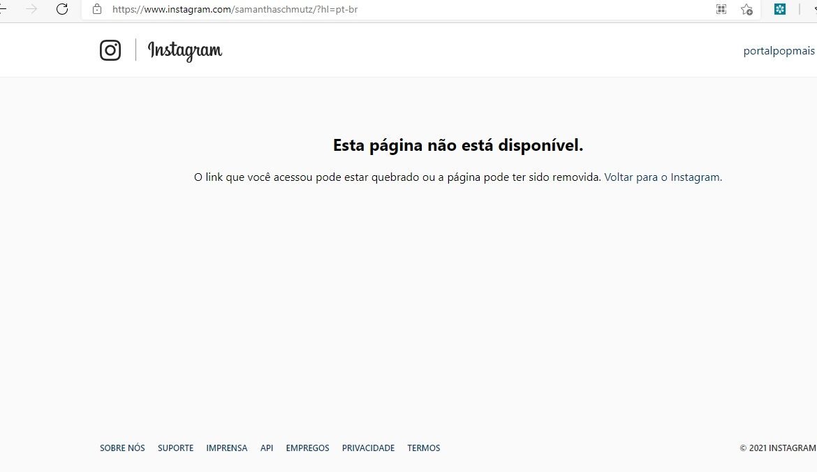 Após críticas ao governo Bolsonaro, conta de Samantha Schmütz no Instagram é excluída