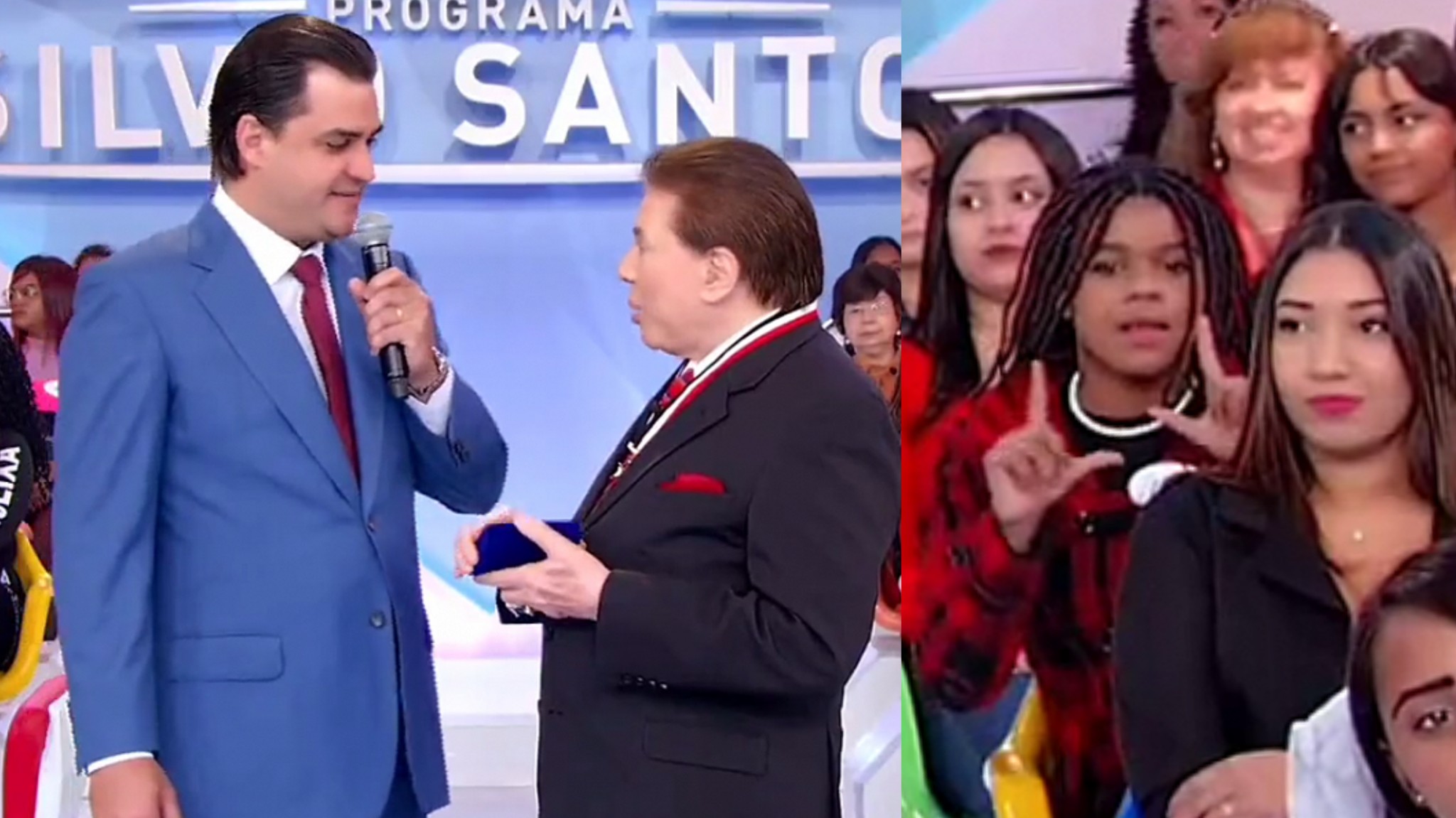 Deputado bolsonarista vai ao programa Silvio Santos e mulher faz sinal em referência a Lula; veja vídeo