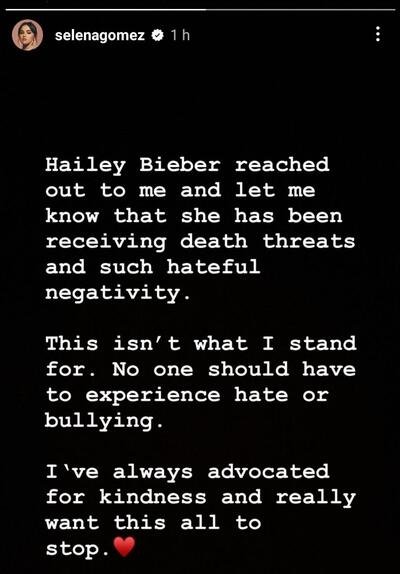 Hailey Bieber está sofrendo ameaças e procura Selena Gomez que dispara: "Quero que isso pare"