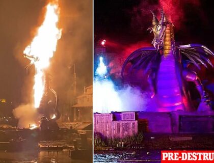 Imagem do post: Dragão pega fogo em parque da Disney durante apresentação e causa pânico; veja vídeo