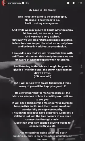 Após polêmica, Aurora afasta baterista dos próximos shows