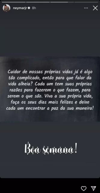 Após repercussão de festa, Neymar solta indireta: "Viva a sua própria vida"