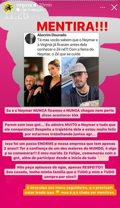 Já rolou? Virginia nega affair com Neymar: "Admiro muito"