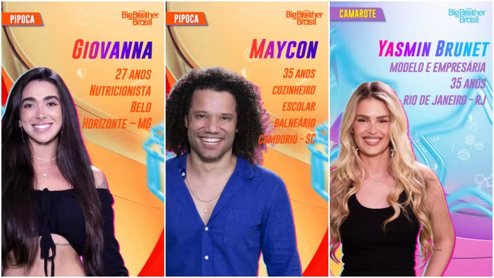 Giovanna, Maycon e Yasmin Brunet formam o primeiro Paredão do BBB24