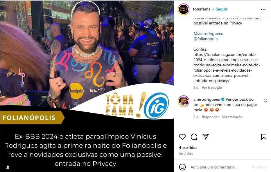 Ex-BBB Vinícius Rodrigues planeja abrir perfil em plataforma 18+: ‘Minha mãe aprovou’