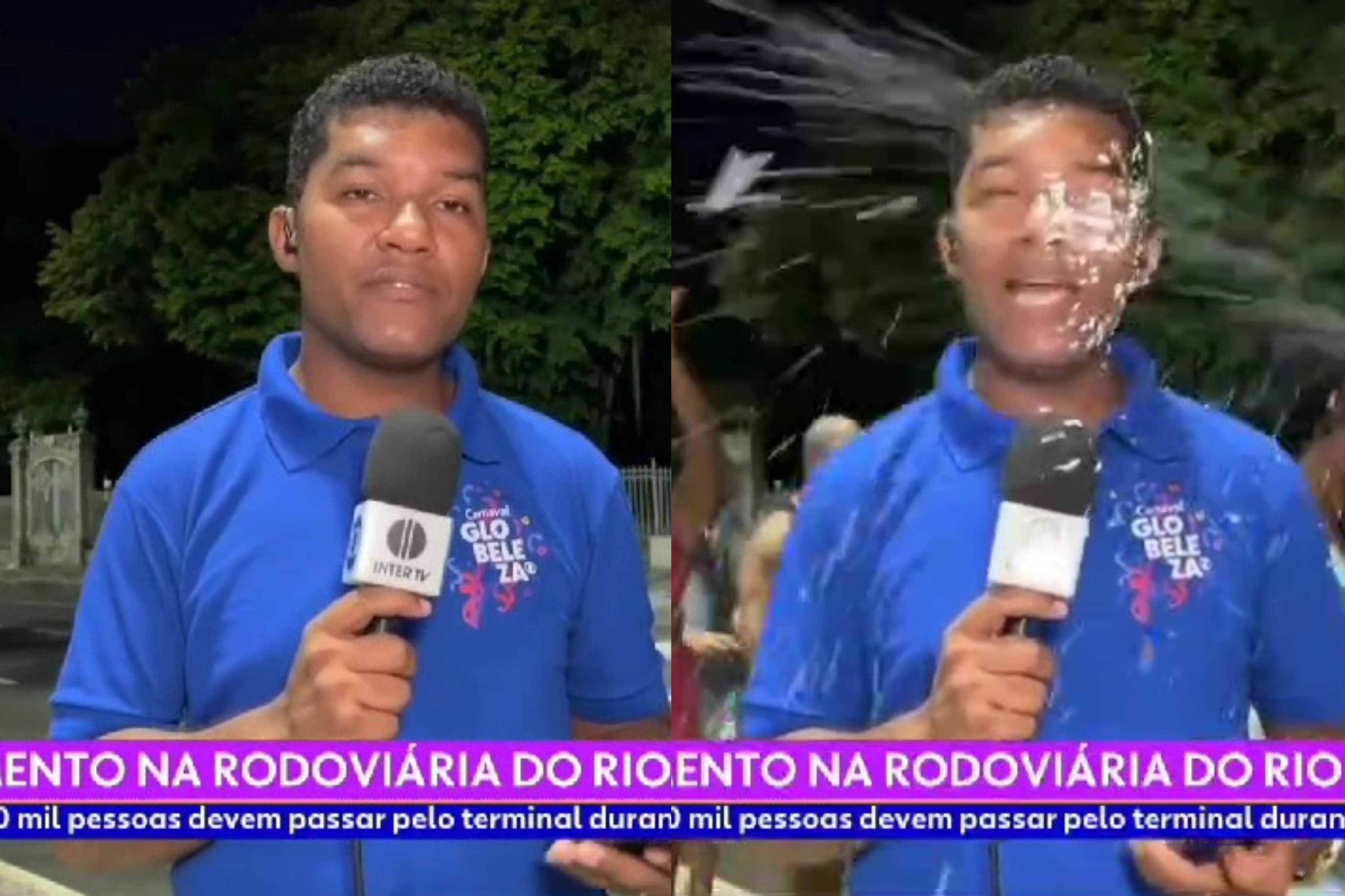 Repórter da Globo leva espuma na cara e tem celular roubado durante transmissão de carnaval