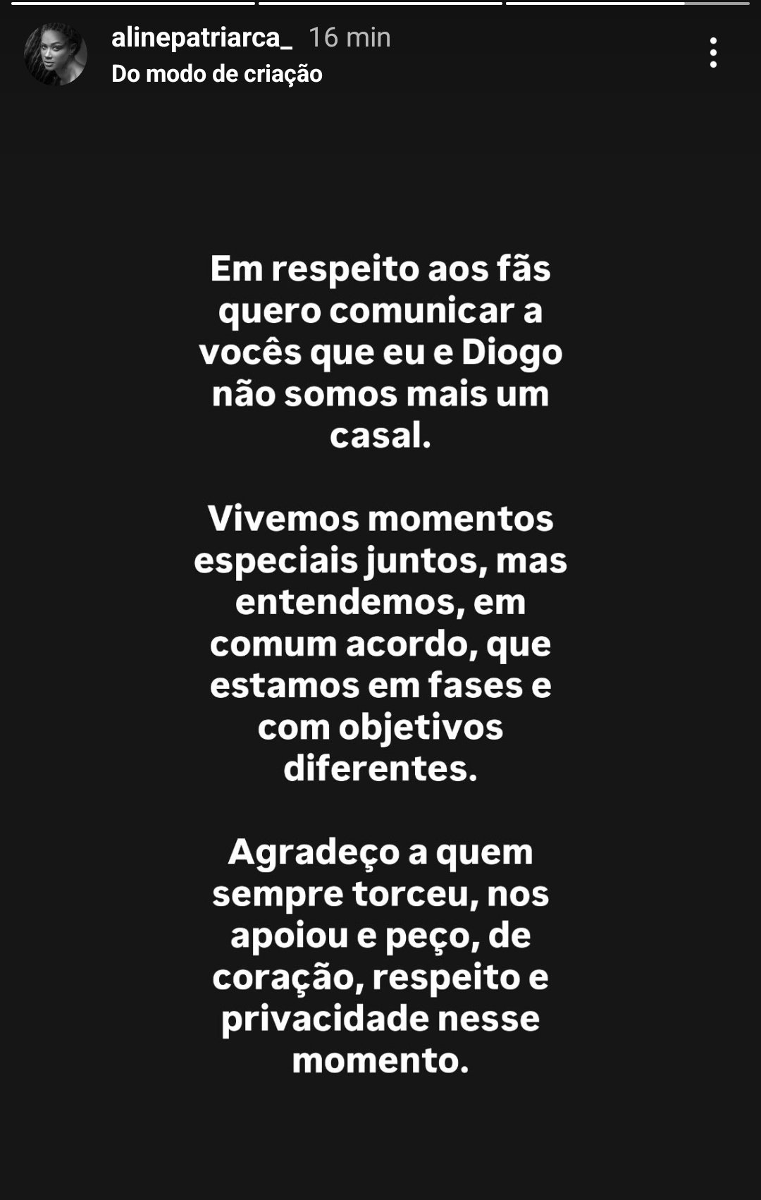 Aline Patriarca e Diogo Almeida anunciam fim de namoro: 'Não somos mais um casal' 52 Aline Patriarca e Diogo Almeida anunciam fim de namoro: 'Não somos mais um casal'