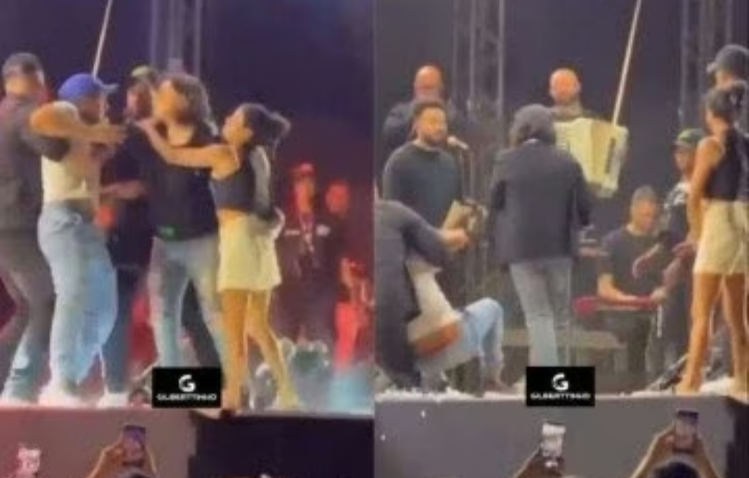 A cantora Roberta Miranda chutou um homem que tentou invadir o palco durante seu show.