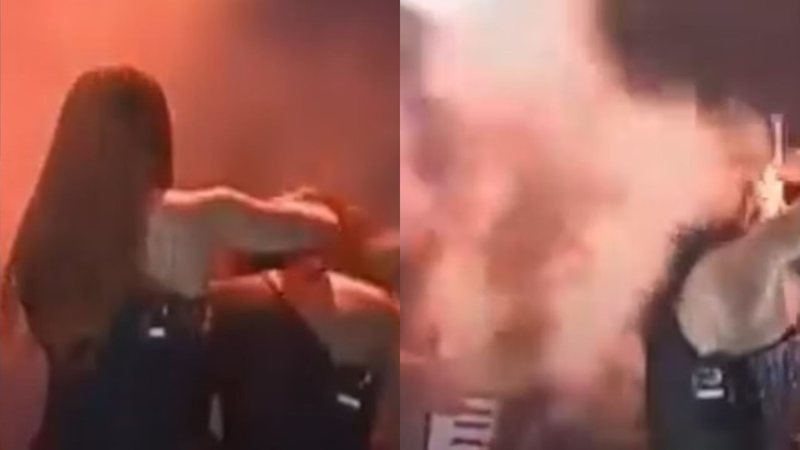 VÍDEO: Cantora da banda Limão com Mel tem cabelo atingido por chamas durante show e desespera fãs