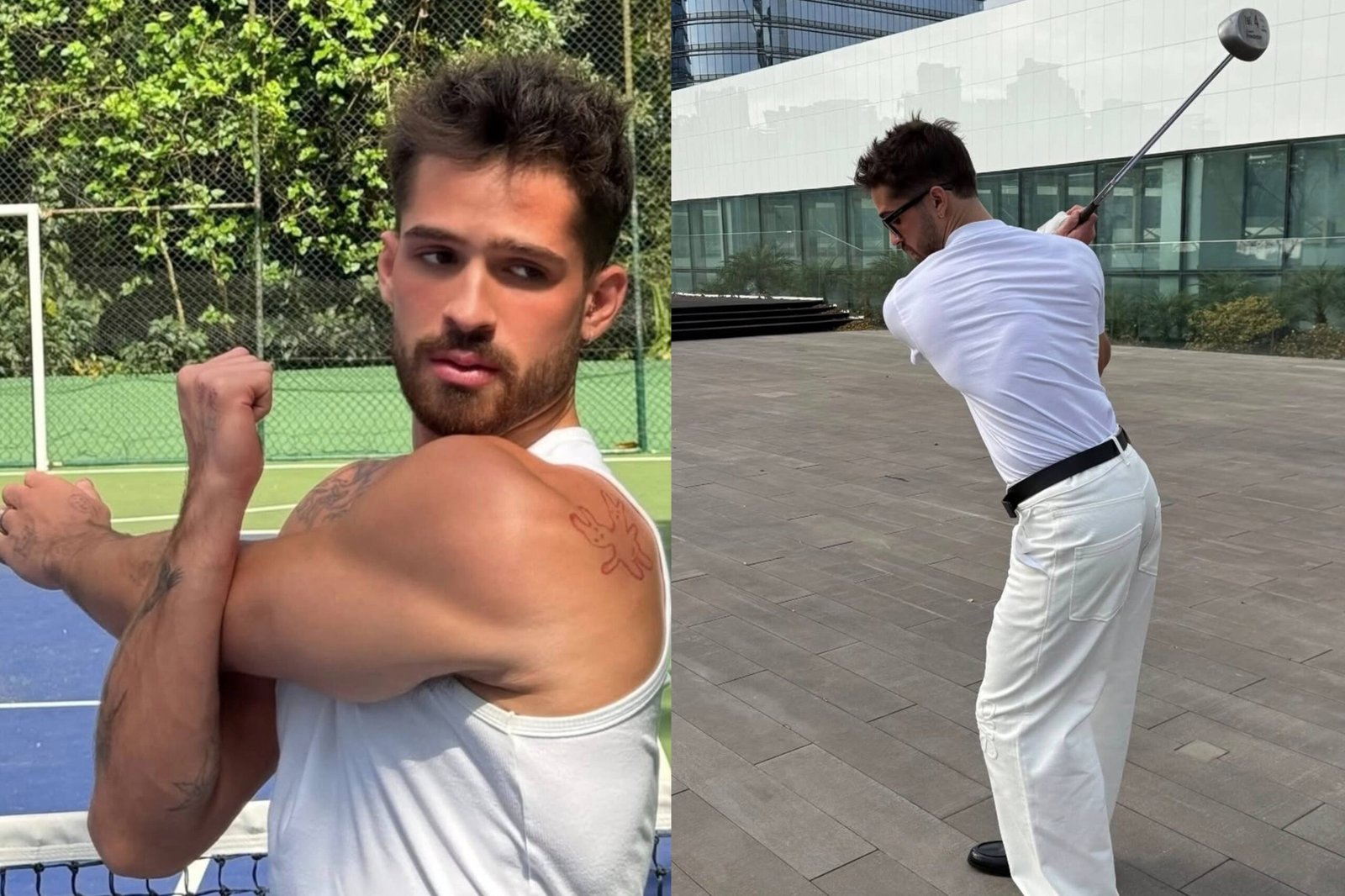 João Guilherme ensaia tacada no golfe em tarde ensolarada: "Bem ativo"