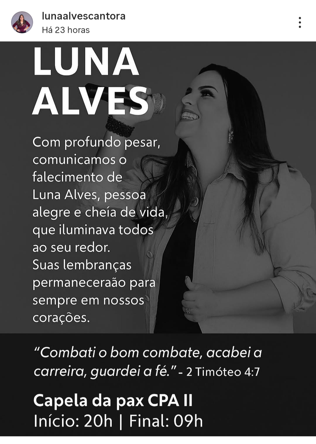 Cantora tem mal súbito e morre após fazer show em Cuiabá e postar vídeo celebrando a vida