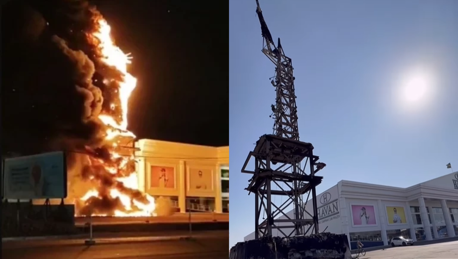 Vídeo mostra estátua da Havan tomada pelo fogo em Pernambuco