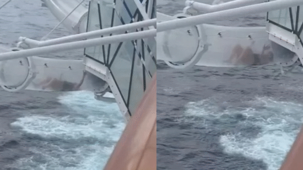 Passageira fica presa em toboágua de navio a 50 metros acima do mar; vídeo