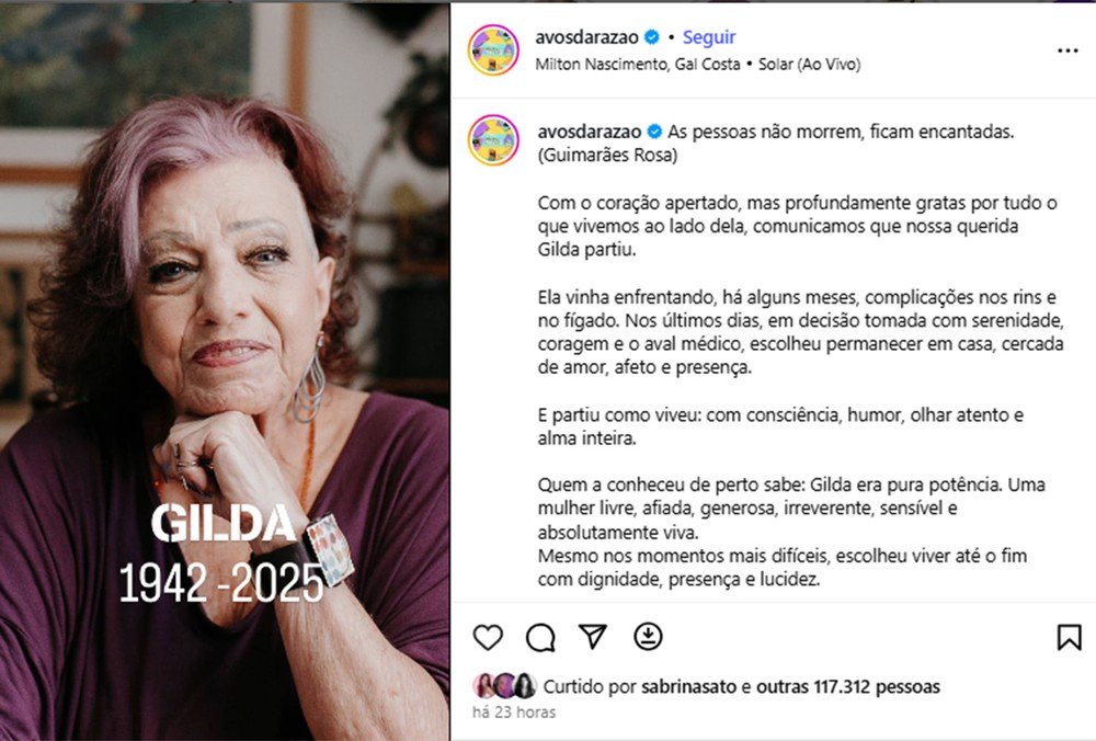 Morre Gilda, influenciadora de 87 anos do trio “Avós da Razão”