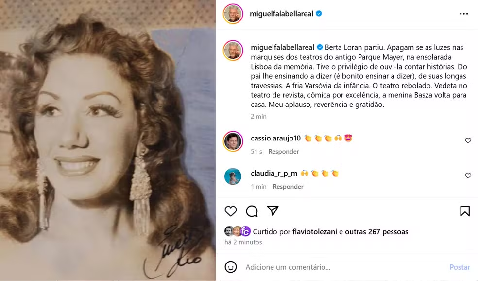 Famosos e colegas lamentam morte de Berta Loran