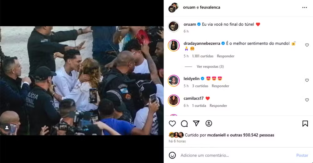 Após deixar prisão, Oruam se declara à noiva em reencontro emocionante