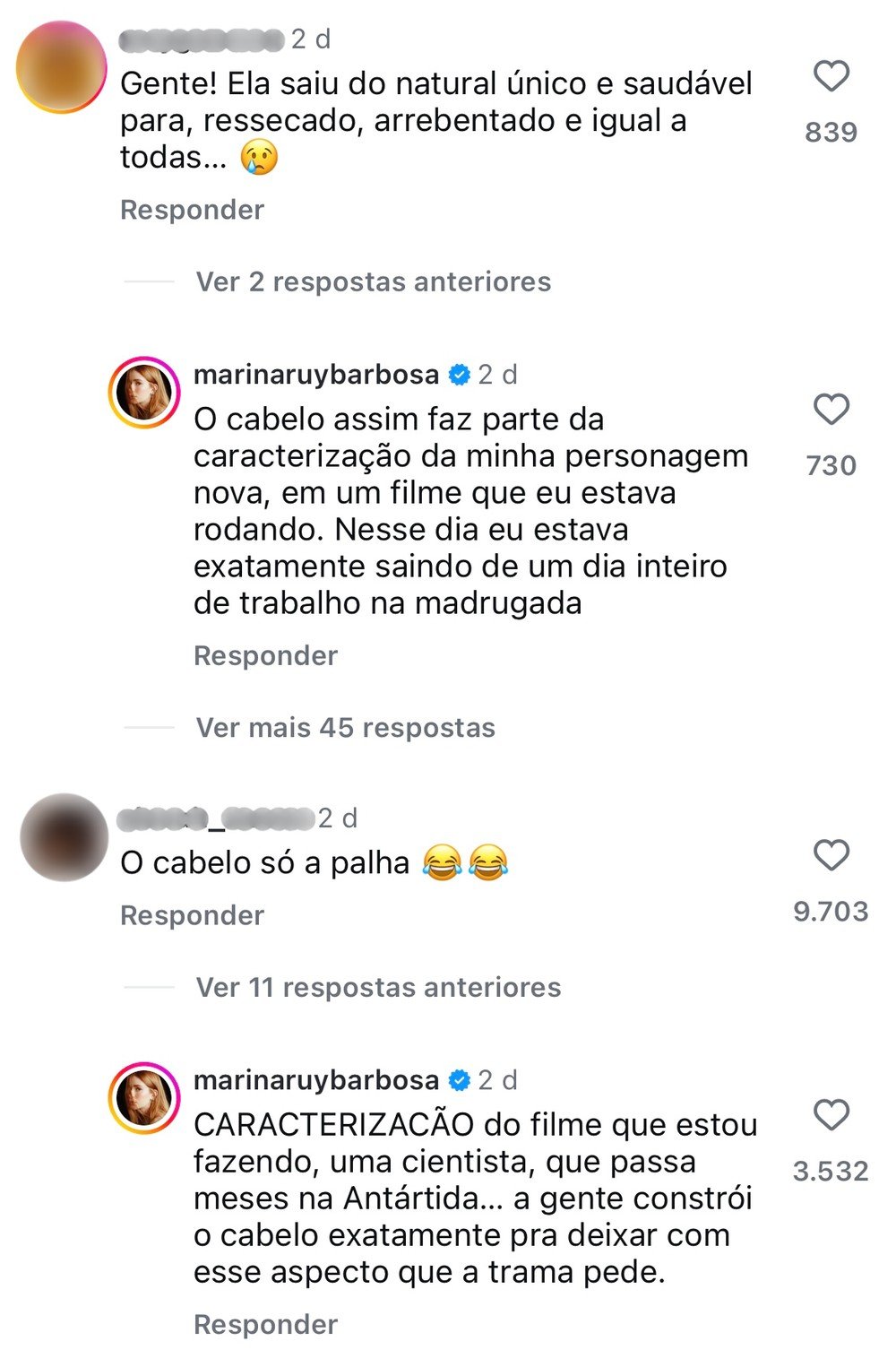 "Cabelo só a palha?": Marina Ruy Barbosa rebate críticas após vídeo viral e esclarece aparência cansada