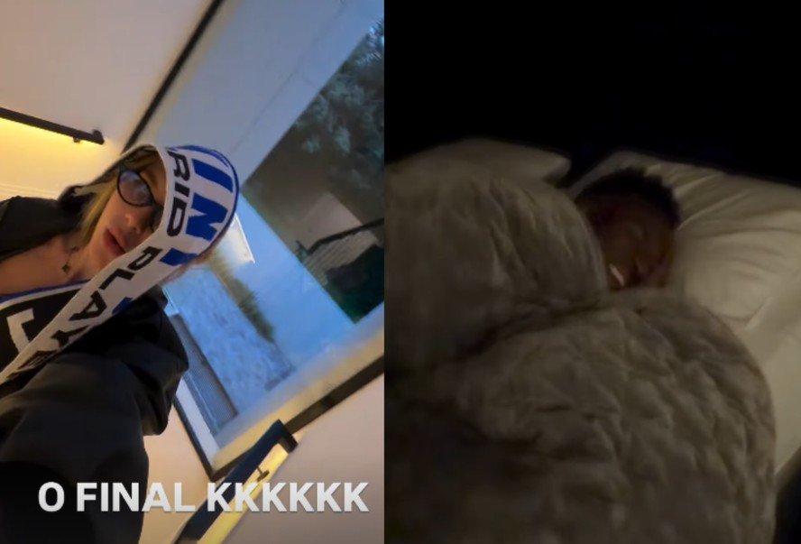 Virginia Fonseca diverte seguidores ao acordar Vini Jr. com brincadeira e faixa do Real Madrid