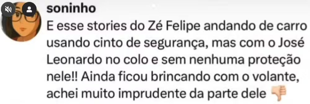 Zé Felipe é criticado após aparecer dirigindo com o filho no colo em vídeo