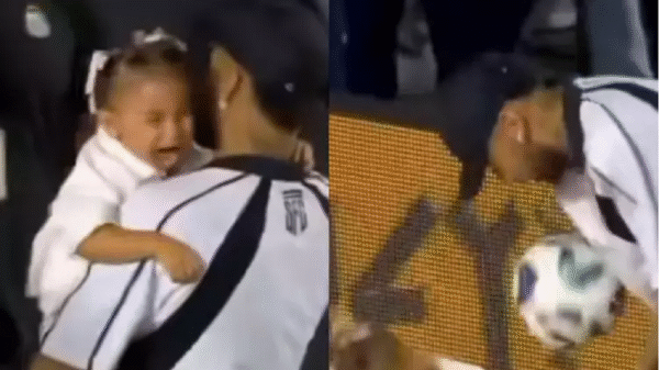 Mavie, filha de Neymar e Bruna Biancardi, é atingida por bola durante jogo do Santos; veja vídeo