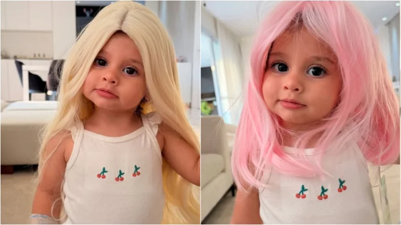 Filha de Amanda Kimberlly e Neymar, Helena se diverte com perucas enquanto se recupera de cirurgia 51 Filha de Amanda Kimberlly e Neymar, Helena se diverte com perucas diferentes. Foto: Reprodução/Instagram.