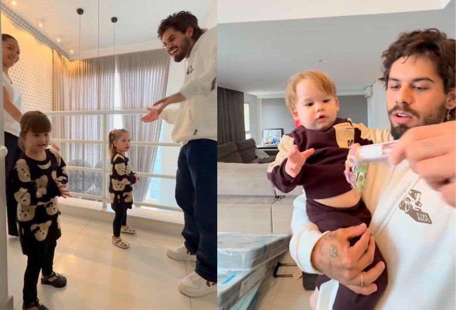 Zé Felipe se reencontra com os filhos após viagem deles a Madri com Virginia para conhecer Vini Jr.