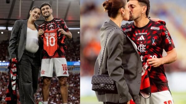 Arrascaeta e Camila Bastiani revelam o nome do primeiro filho durante homenagem do Flamengo no Maracanã 4 Arrascaeta e Camila Bastiani revelam o nome do primeiro filho durante homenagem do Flamengo no Maracanã