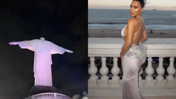 Kim Kardashian visita o Cristo Redentor durante passagem pelo Brasil — Foto: Reprodução/ Instagram