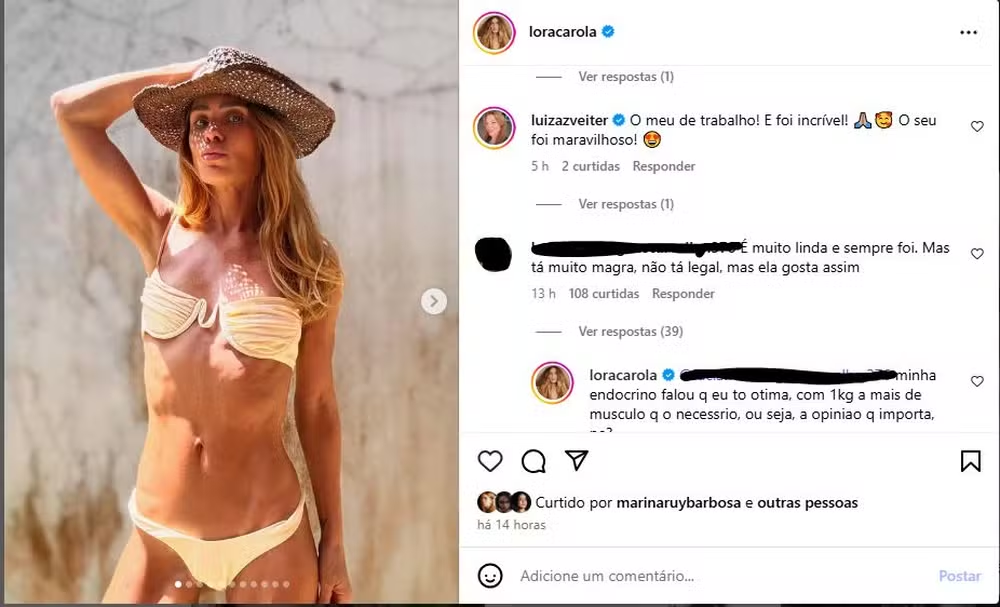 Carolina Dieckmann rebate críticas sobre magreza e dá resposta afiada nas redes sociais