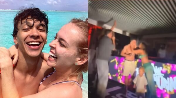 Voltaram? Tata Estaniecki e Júlio Cocielo trocam beijo em festa de aniversário da influenciadora; assista