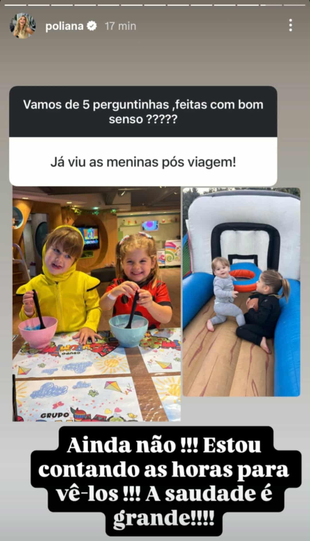 Poliana Rocha fala sobre não ter visto os netos após viajarem com Virginia para Madri