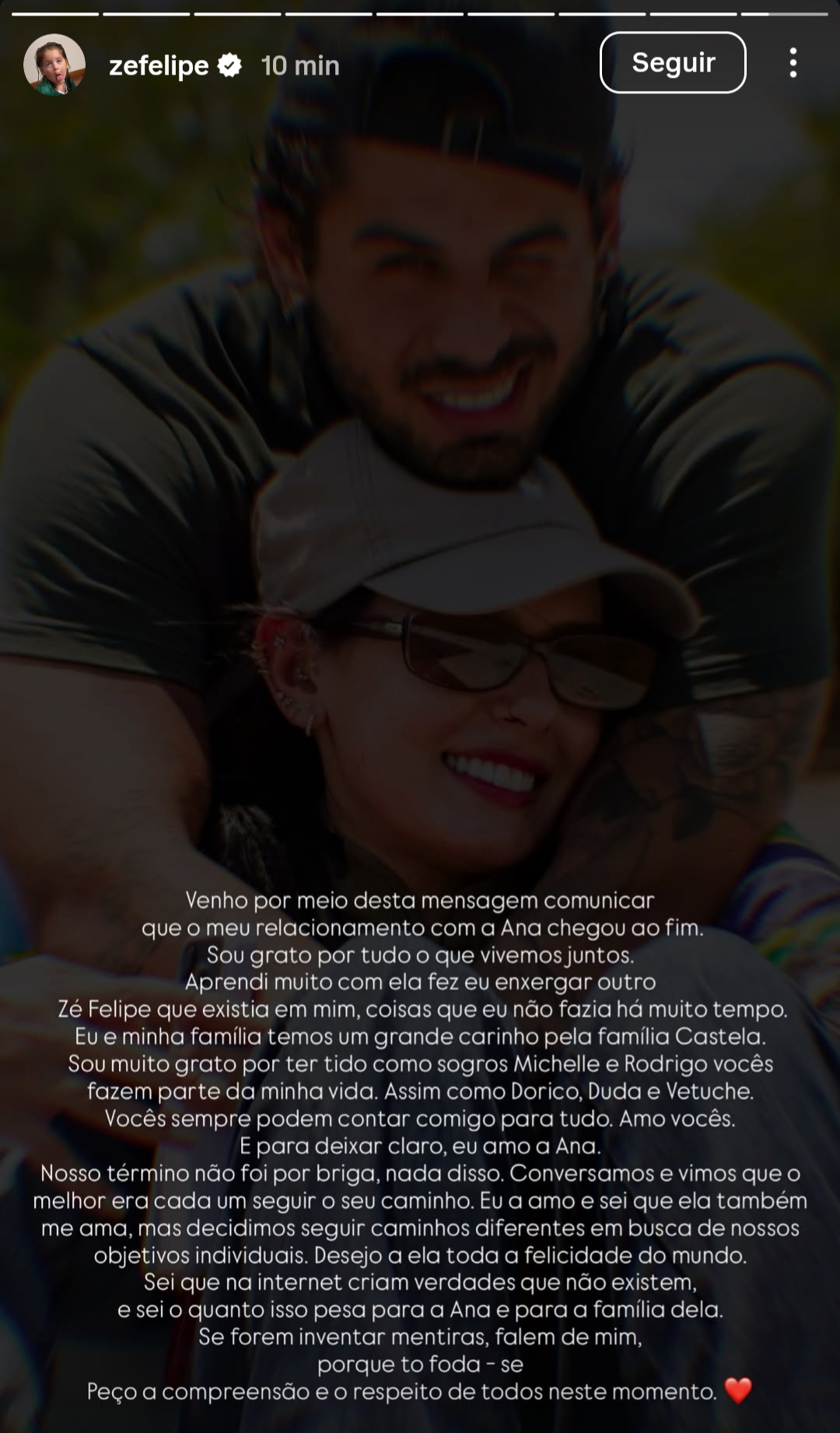 Zé Felipe anuncia fim do relacionamento com Ana Castela