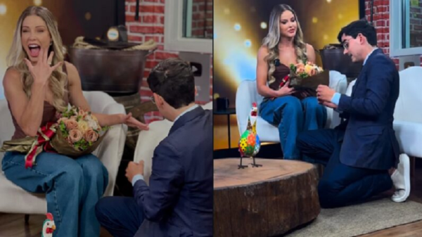 Dudu Camargo faz pedido de namoro romântico a Saory Cardoso ao vivo e surpreende fãs