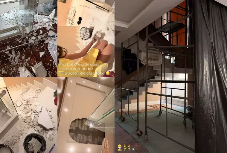 Teto da casa de Amanda Kimberlly, mãe da filha de Neymar, desaba após fortes chuvas em São Paulo