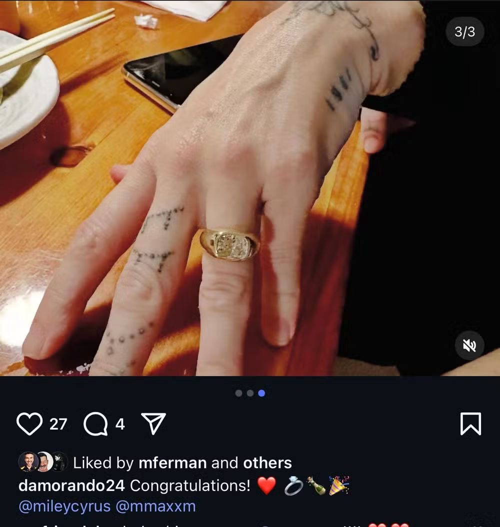 Miley Cyrus e Maxx Morando estão noivos, revela pai do produtor