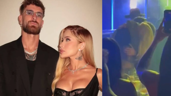 Léo Pereira surpreende e se declara para Karoline Lima durante festa do Flamengo; casal troca beijo diante do público