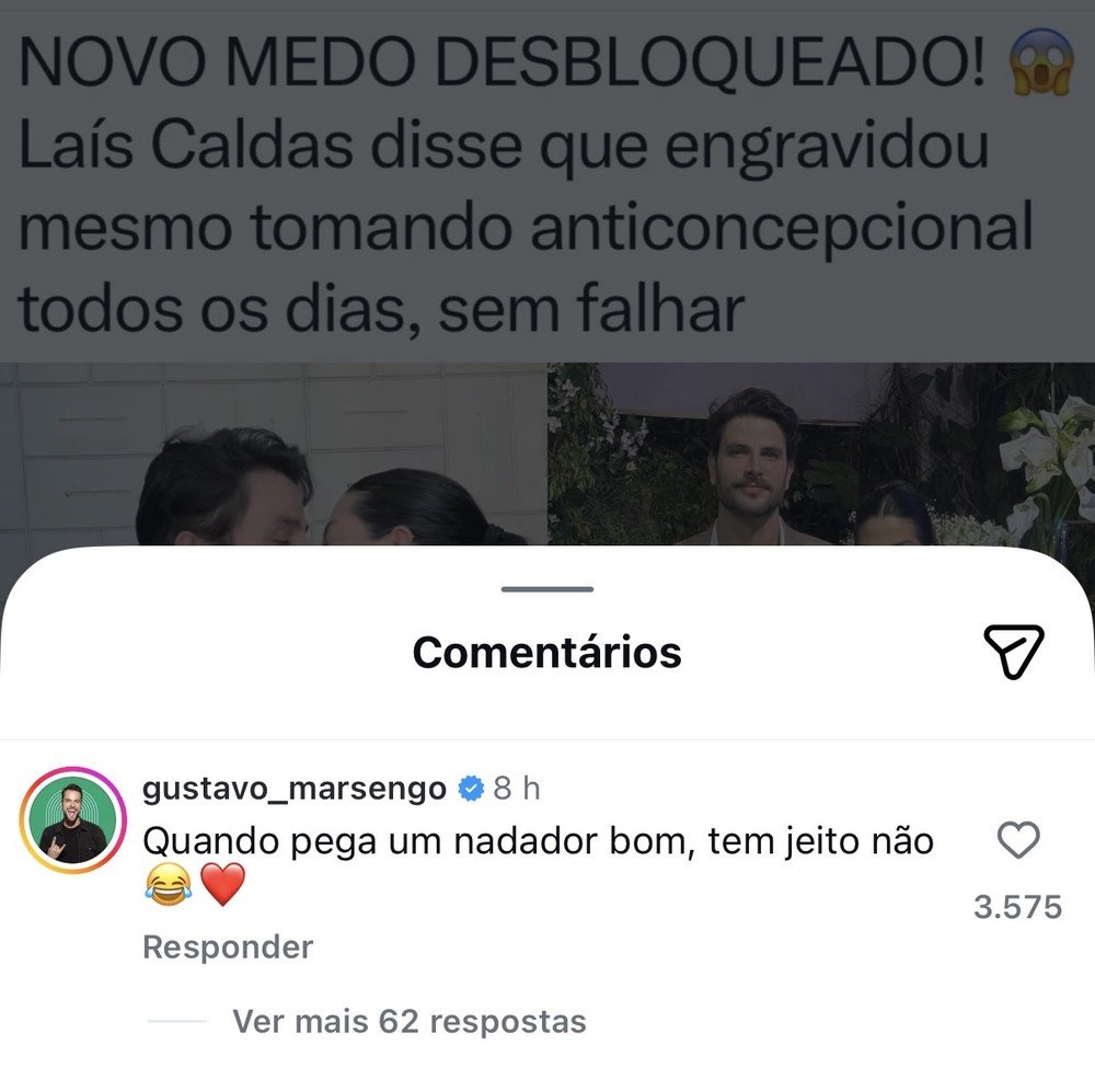 Gustavo Marsengo brinca sobre gravidez inesperada de Laís Caldas, e fãs entram na onda: “Pace 2”