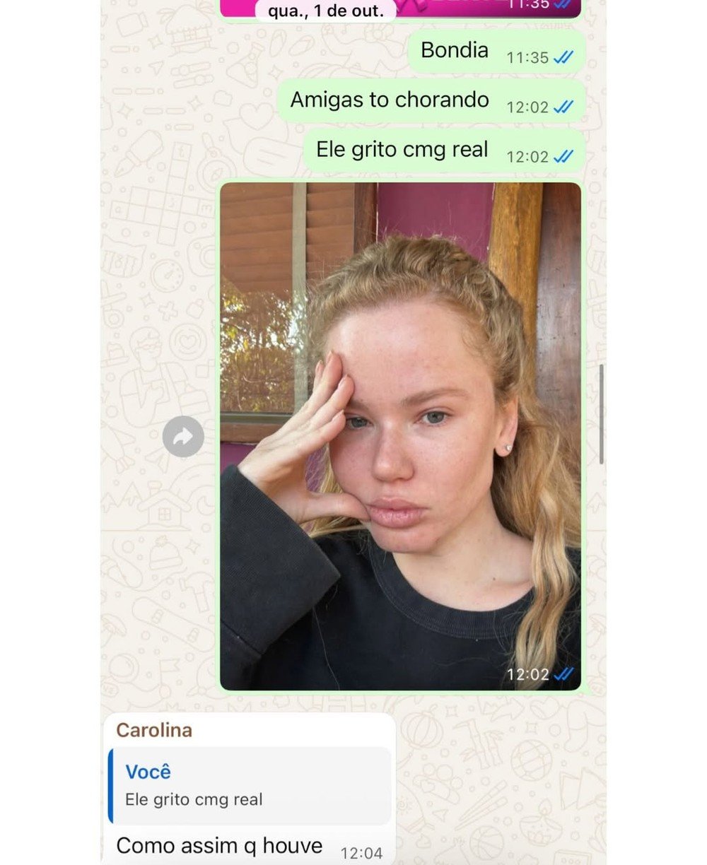 Ex de Dado Dolabella, Marcela Tomaszewski divulga prints e relata agressões físicas, emocionais e psicológicas