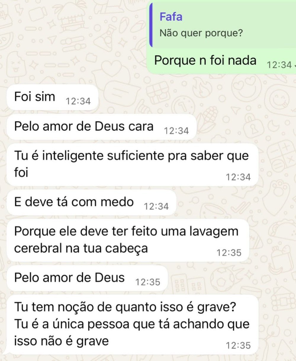 Ex de Dado Dolabella, Marcela Tomaszewski divulga prints e relata agressões físicas, emocionais e psicológicas