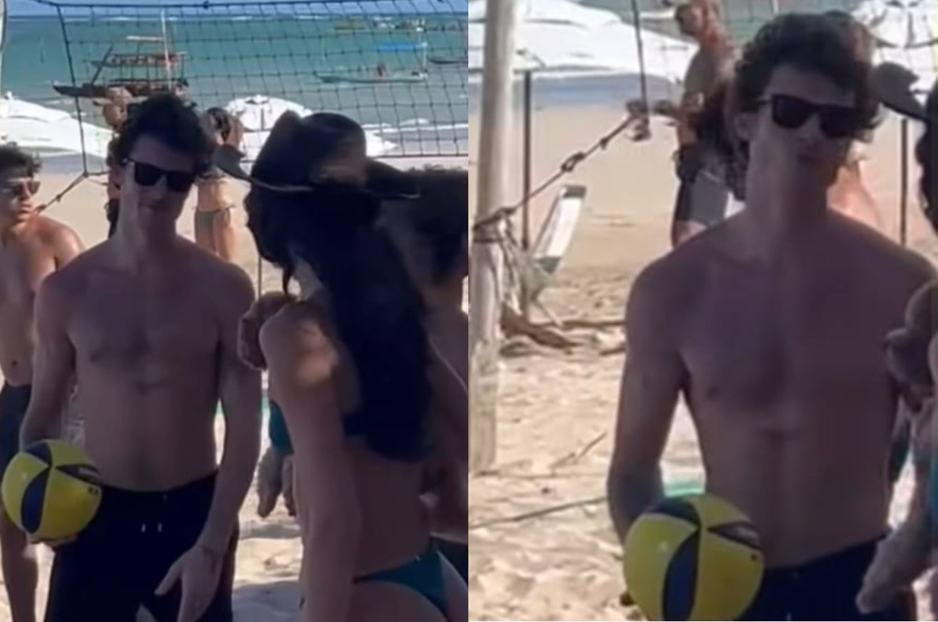 Shawn Mendes manda beijinho para Bruna Marquezine durante jogo de vôlei em Alagoas e vídeo viraliza