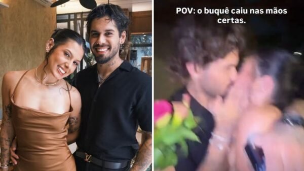 Ana Castela pega buquê em casamento e troca beijão com Zé Felipe durante a festa