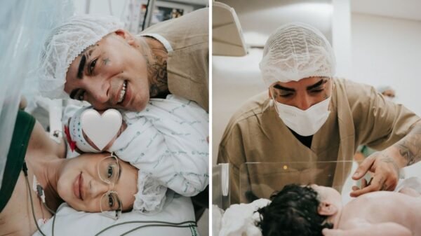 MC Guimê celebra nascimento da primeira filha ao lado da noiva, Fernanda Stroschein