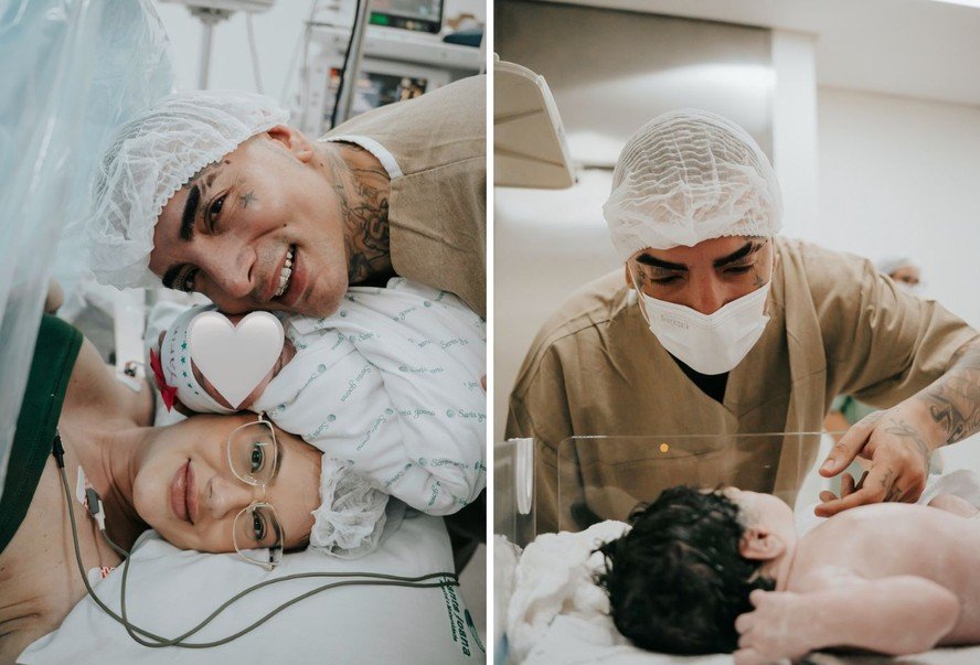 MC Guimê celebra nascimento da primeira filha ao lado da noiva, Fernanda Stroschein