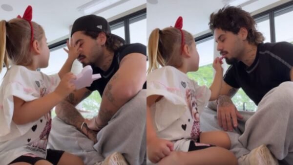 Zé Felipe diverte seguidores ao ser maquiado pela filha Maria Flor; Ana Castela comenta relação com as crianças
