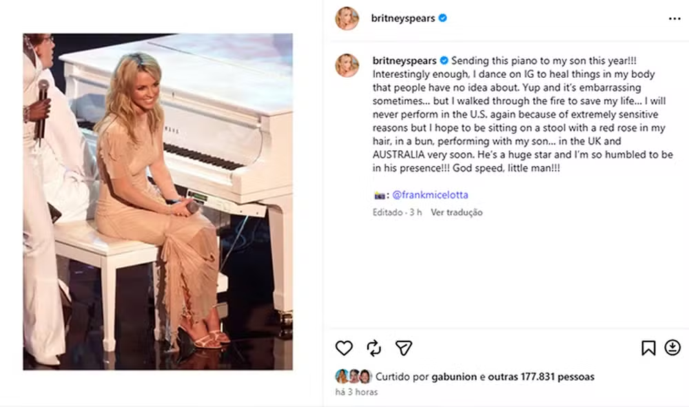 Britney Spears fala sobre possível retorno aos palcos