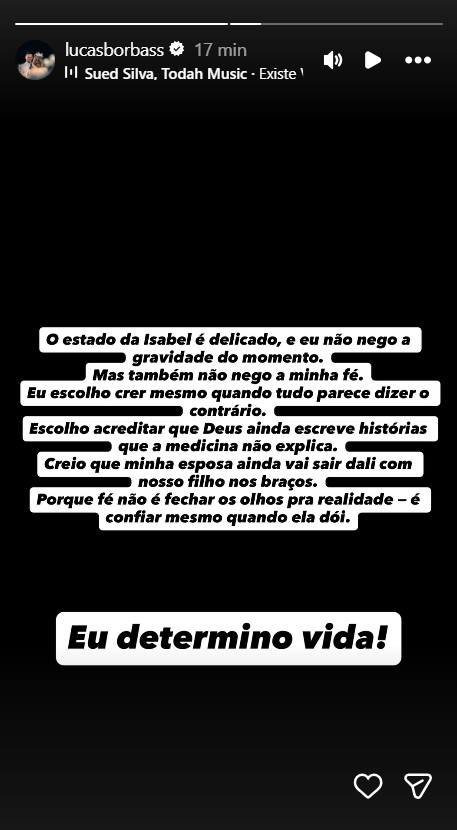 Marido atualiza estado de saúde de Isabel Veloso e diz que quadro é delicado