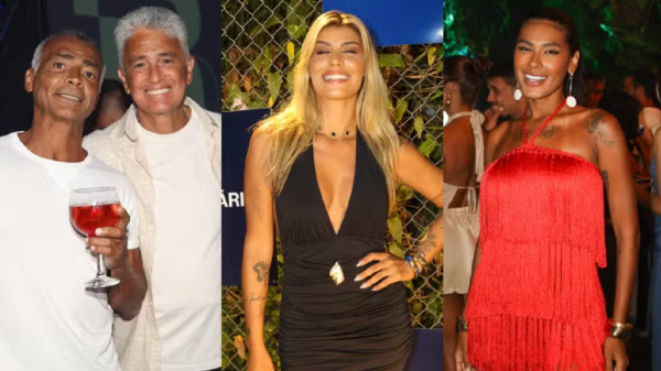 Romário comemora o aniversário da Romário TV ao lado de Bebeto, Pocah e Fran Grossi — Foto: Reginaldo Teixeira / Divulgação